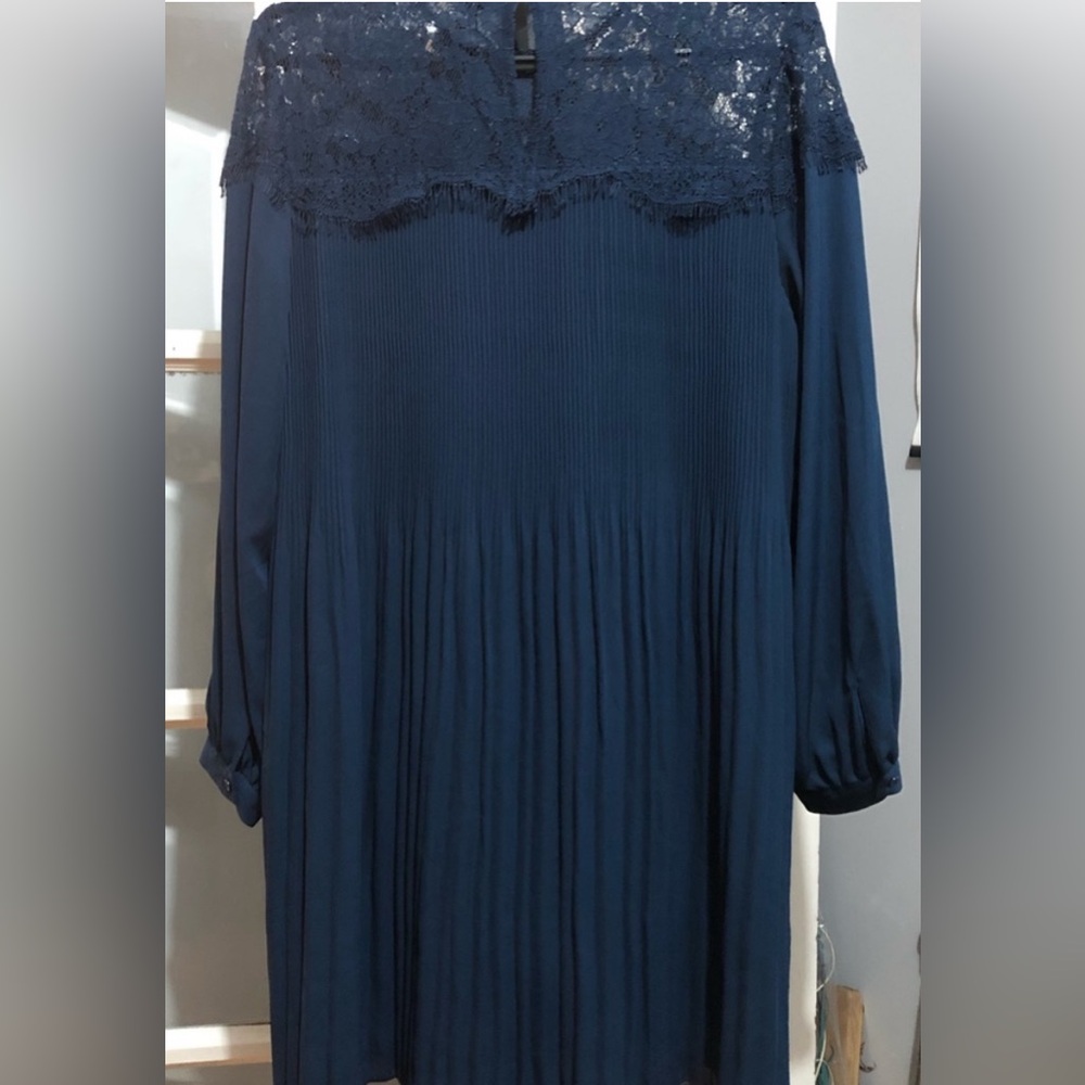 Zara dark teal blue lace and pleated dress , new